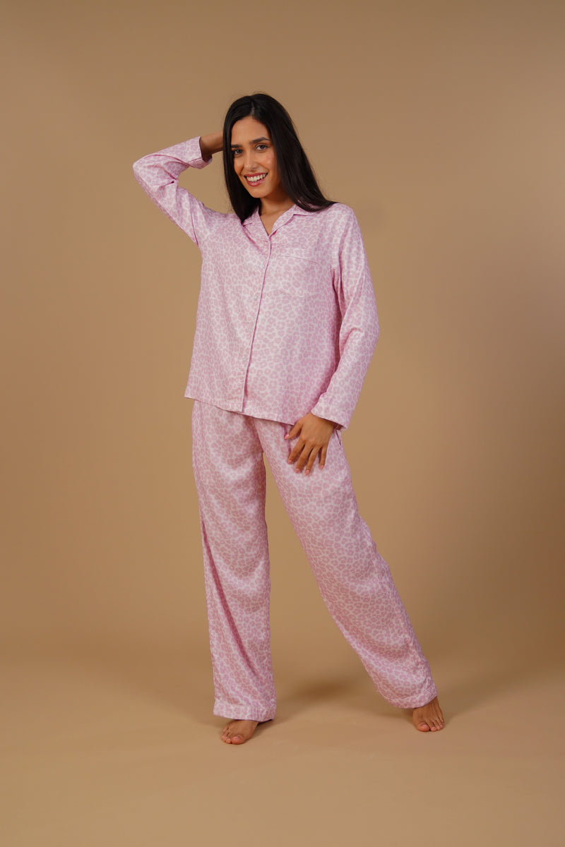 Rachel Leopard Printed Viscose Twill Women's Pajama Set - Full Sleeves