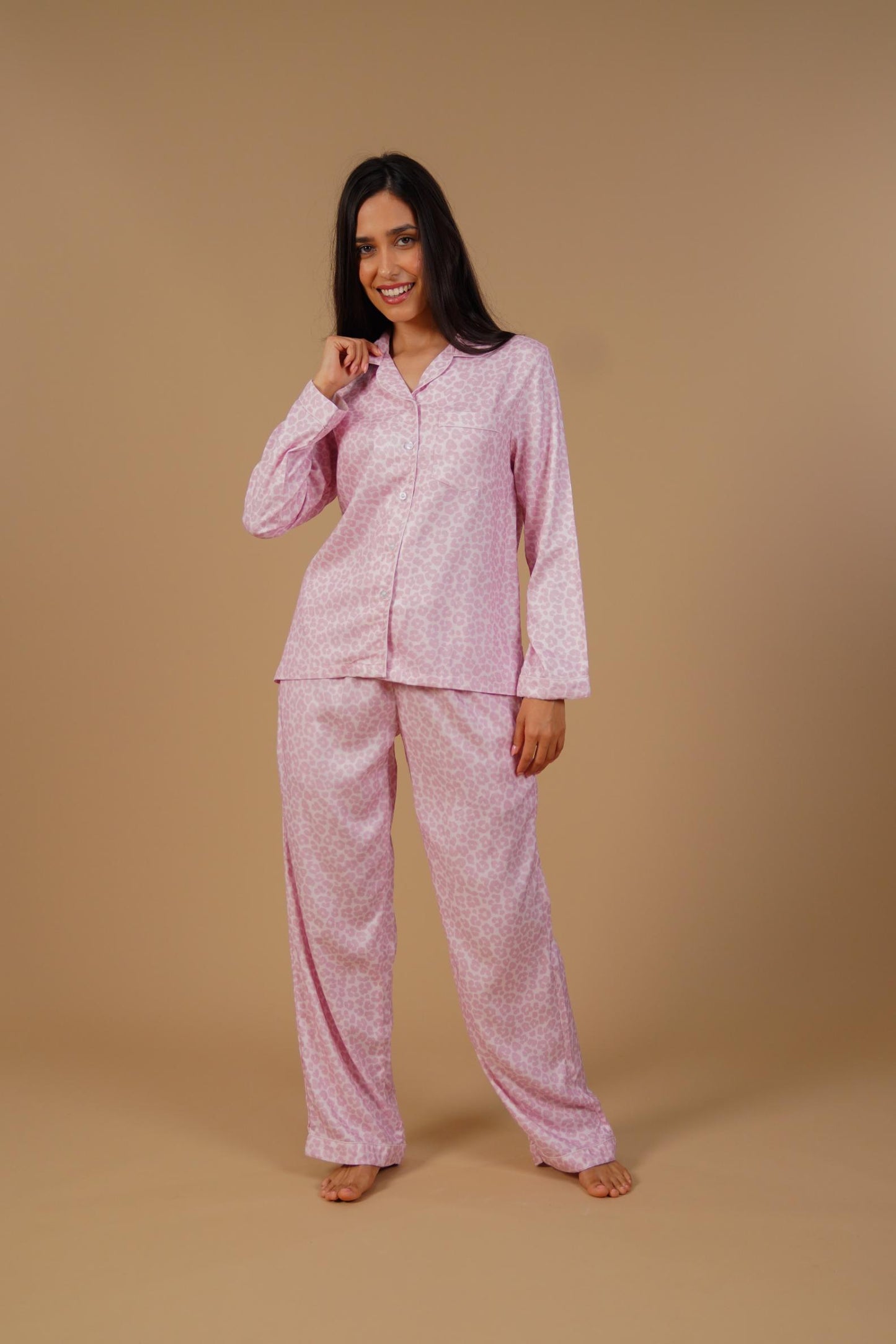 Rachel Leopard Printed Viscose Twill Women's Pajama Set - Full Sleeves