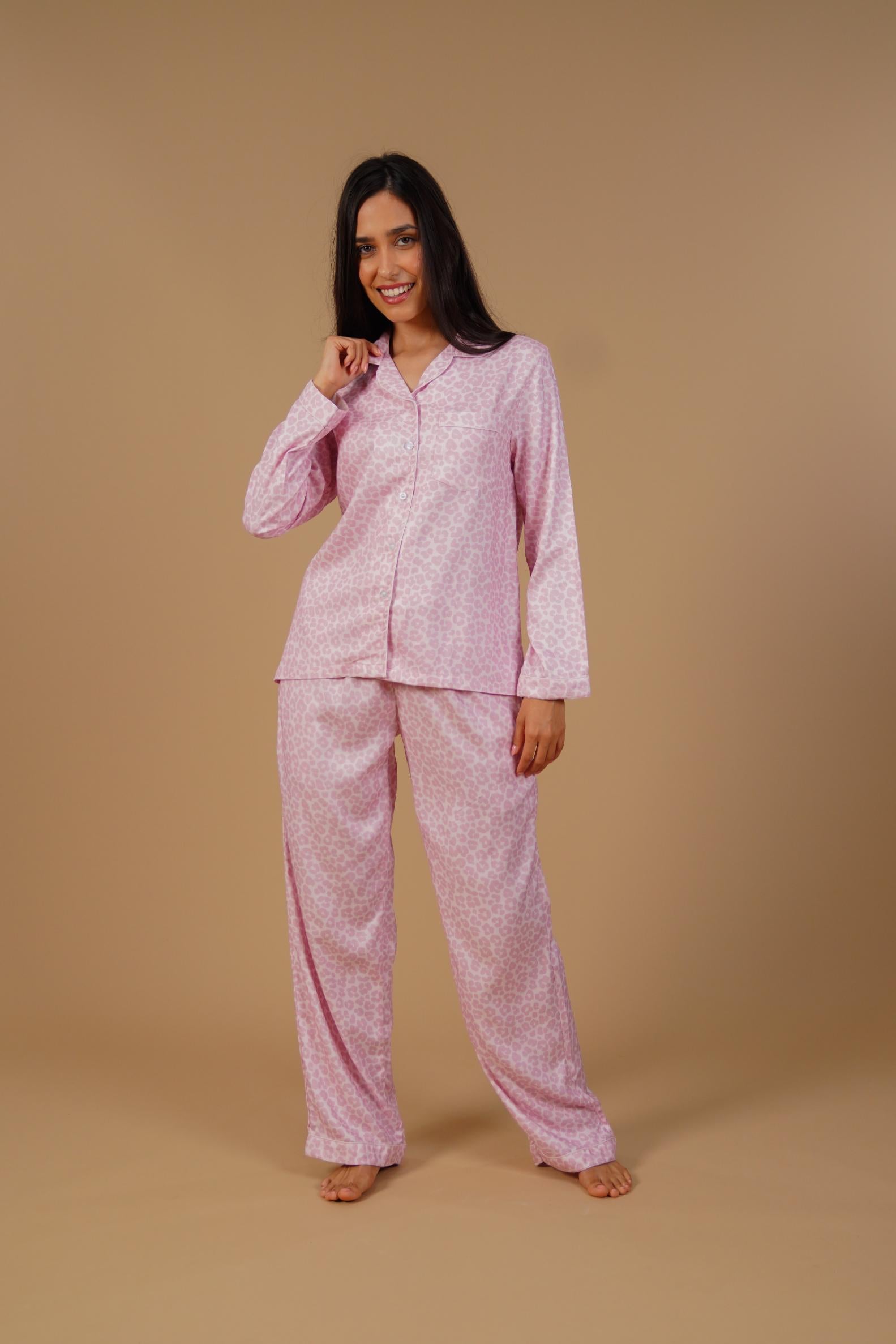 Rachel Leopard Printed Viscose Twill Women's Pajama Set - Full Sleeves