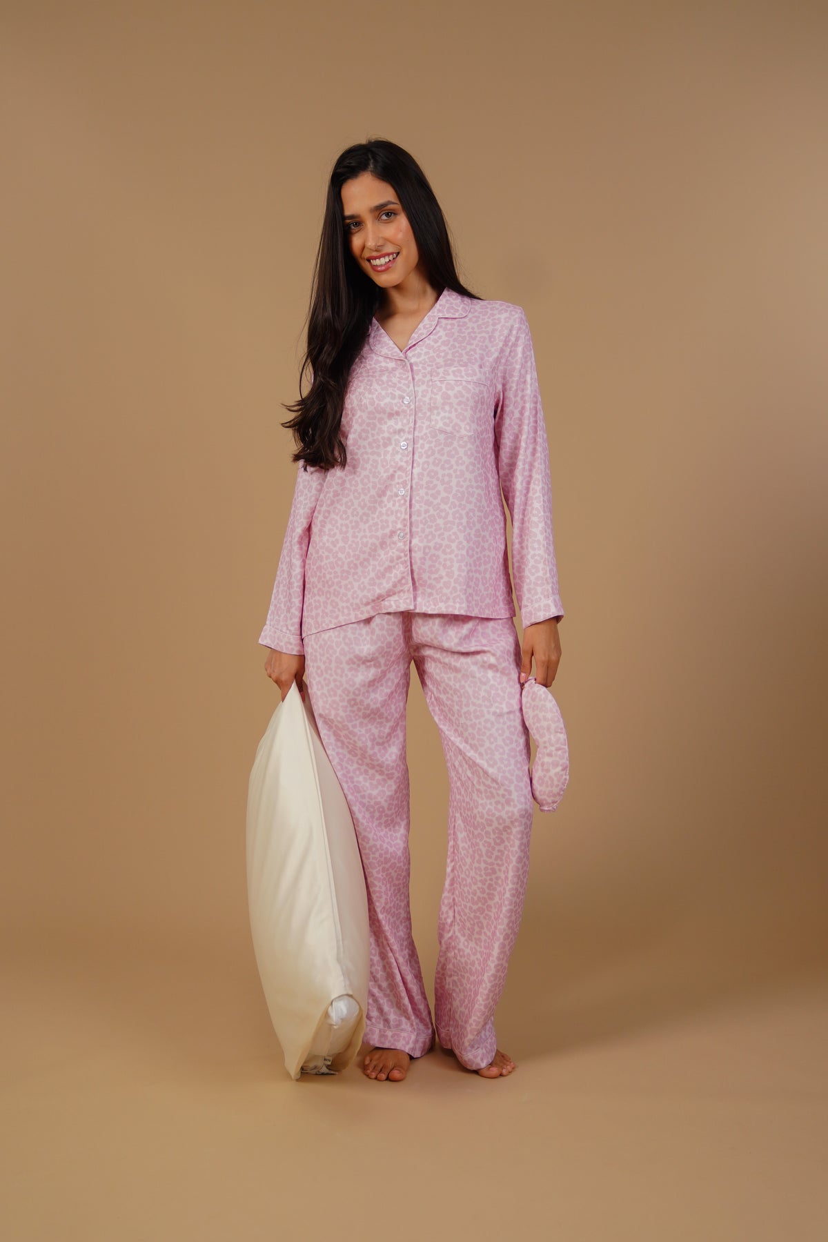 Rachel Leopard Printed Viscose Twill Women's Pajama Set - Full Sleeves