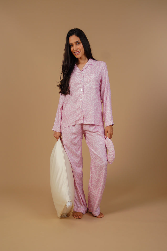 Rachel Leopard Printed Viscose Twill Women's Pajama Set - Full Sleeves