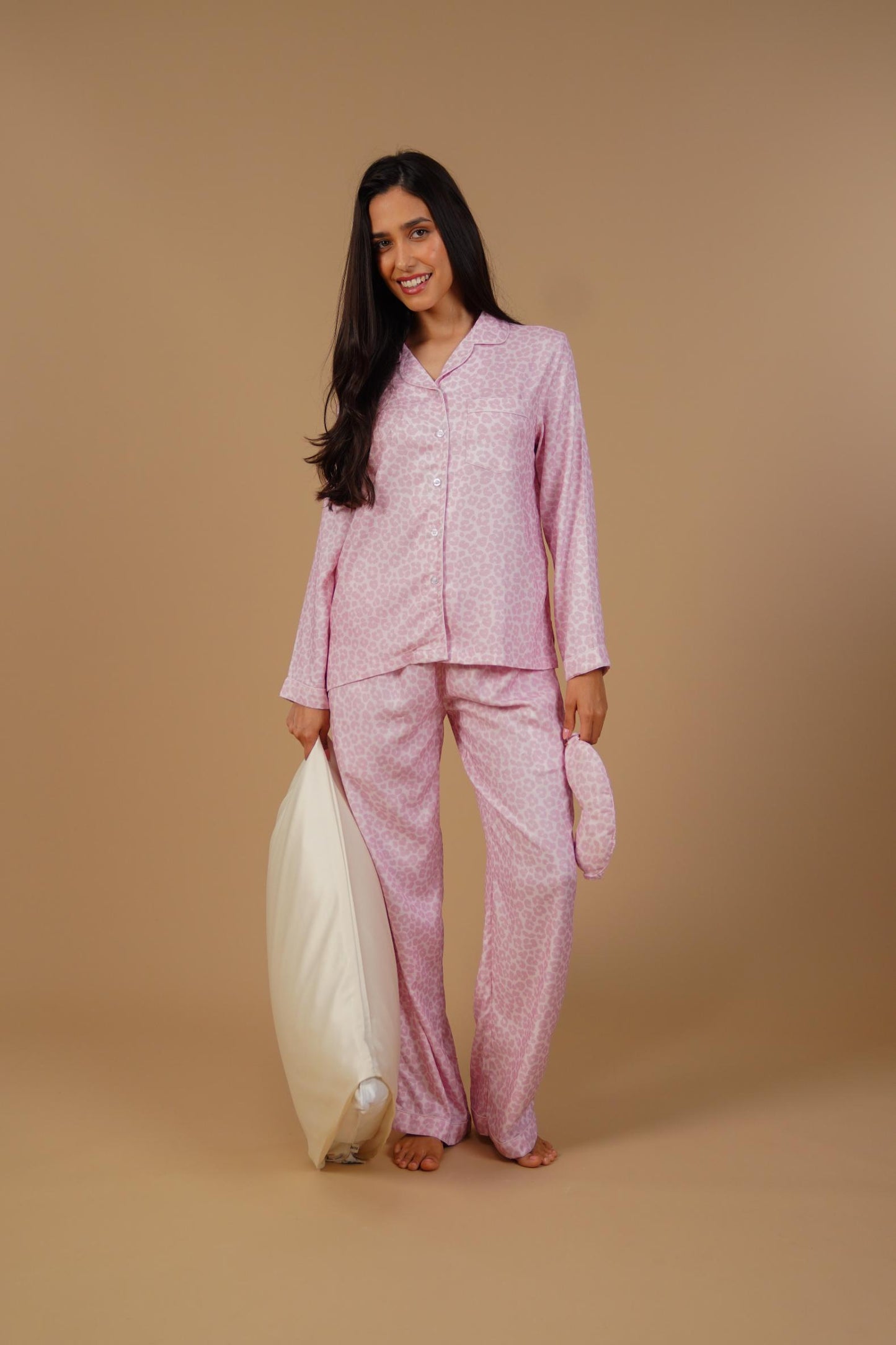 Rachel Leopard Printed Viscose Twill Women's Pajama Set - Full Sleeves