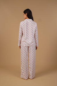 Aira White Floral Printed Viscose Women's Pajama Set - Full Sleeve