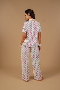 Aira White Floral Printed Viscose Women's Pajama Set - Half Sleeve