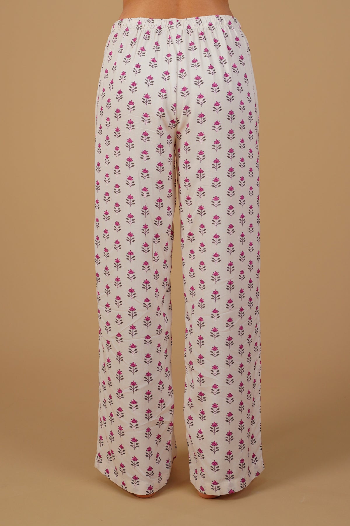 Aira White Floral Printed Viscose Women's Pajama