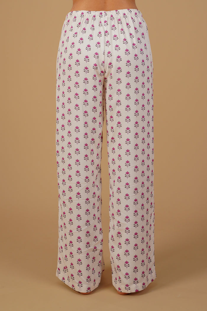 Aira White Floral Printed Viscose Women's Pajama