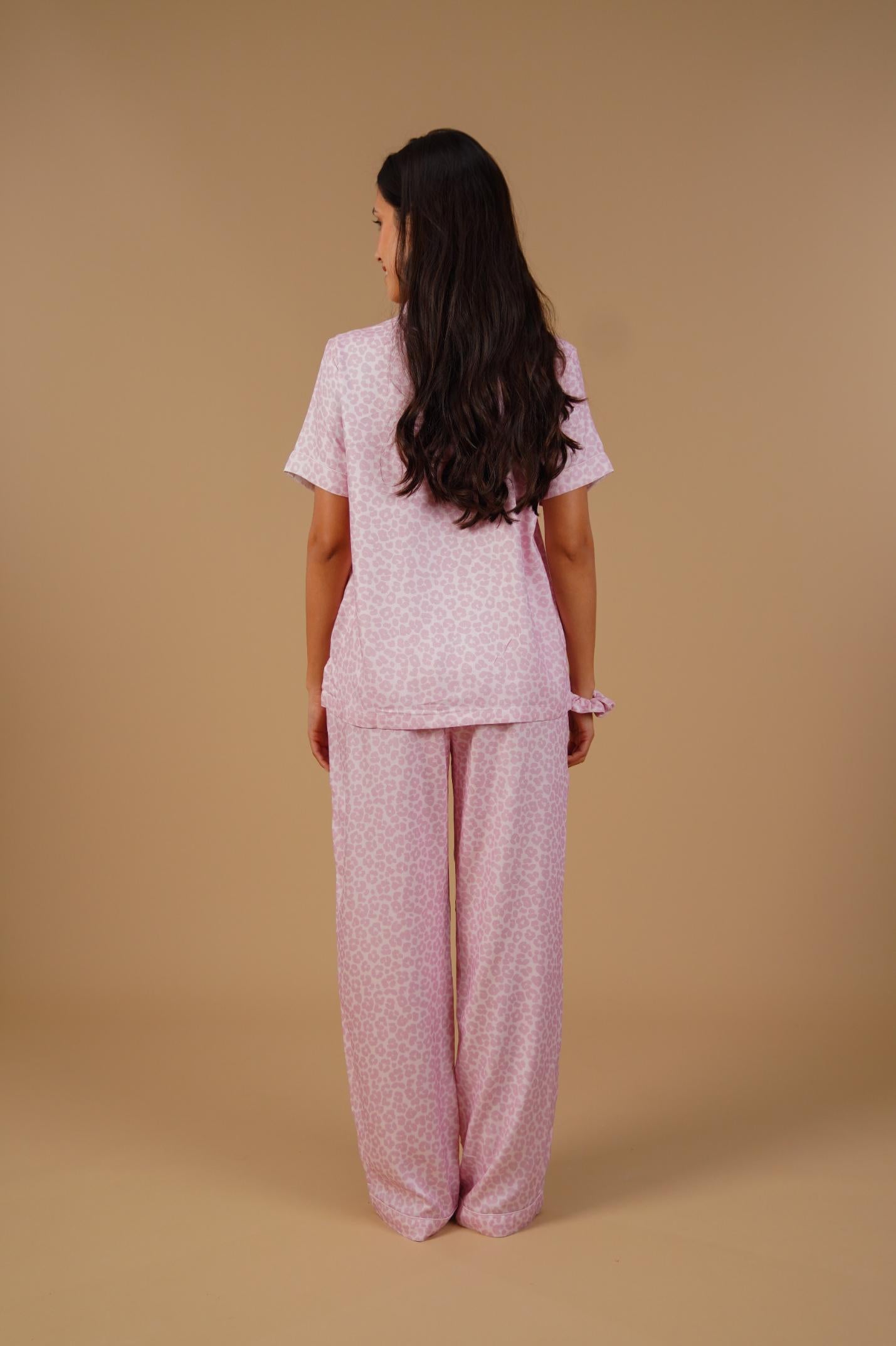 Rachel Leopard Printed Viscose Twill Women's Pajama Set - Half Sleeves