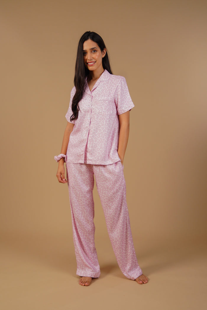 Rachel Leopard Printed Viscose Twill Women's Pajama Set - Half Sleeves