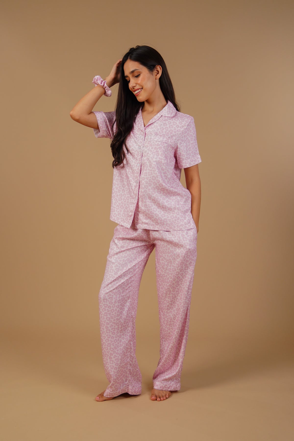 Rachel Leopard Printed Viscose Twill Women's Pajama Set - Half Sleeves