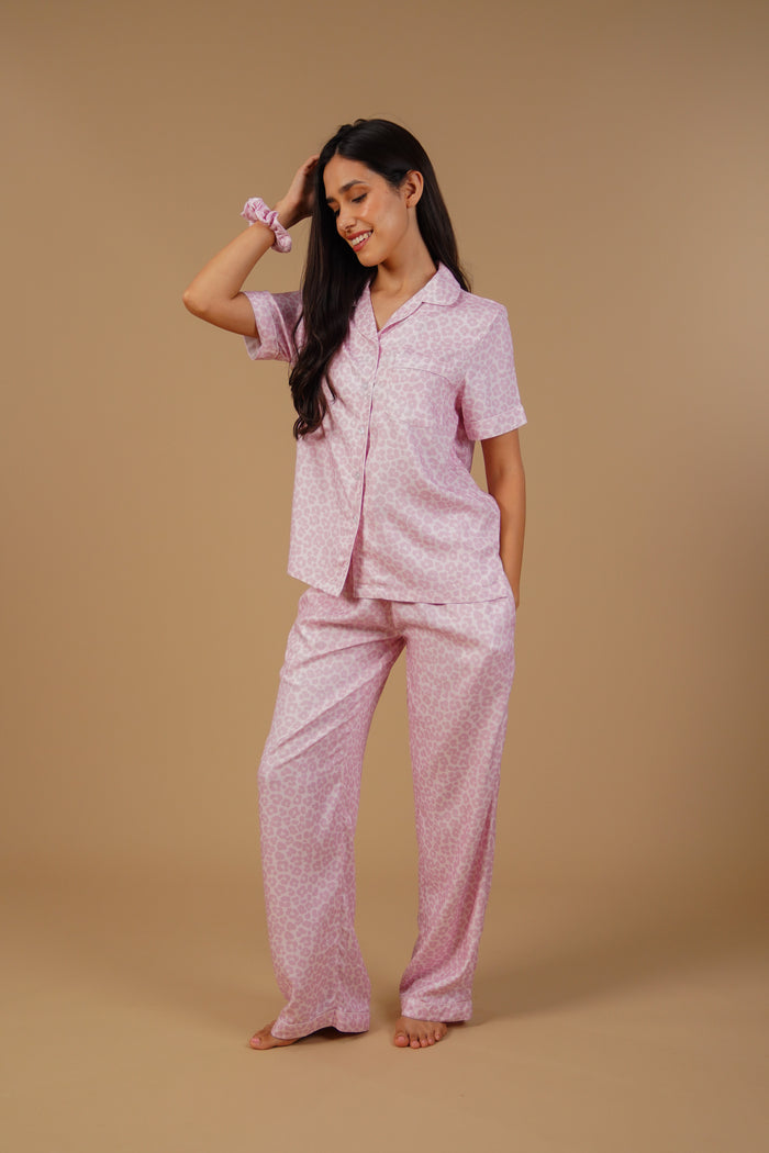 Rachel Leopard Printed Viscose Twill Women's Pajama Set - Half Sleeves