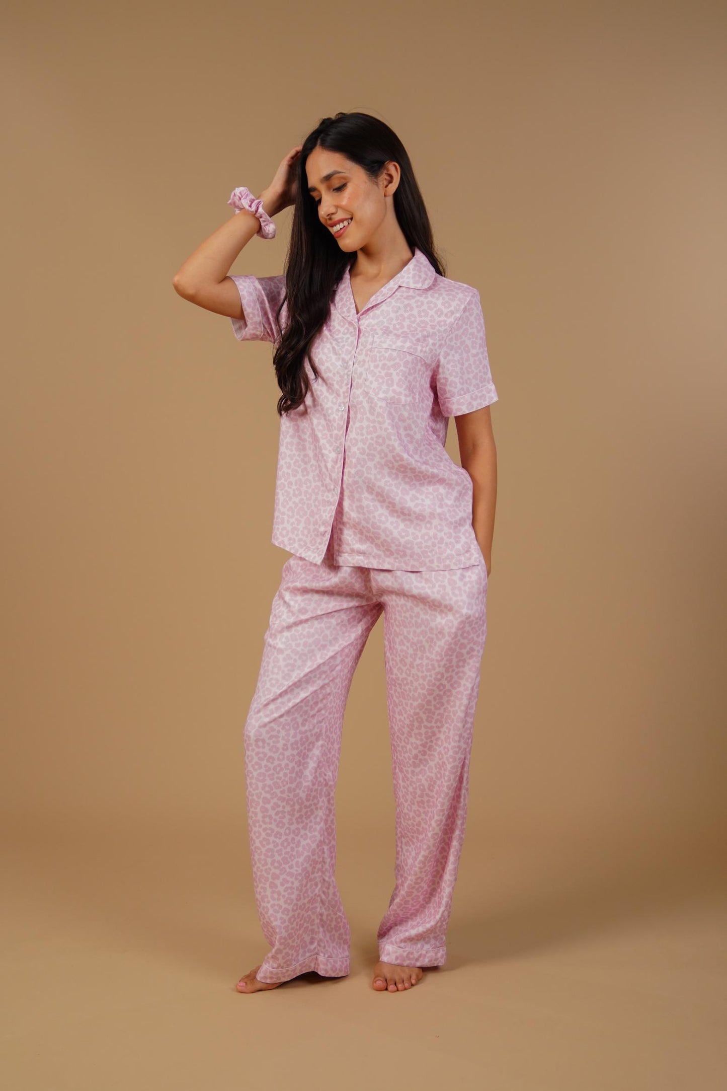 Rachel Leopard Printed Viscose Twill Women's Pajama Set - Half Sleeves