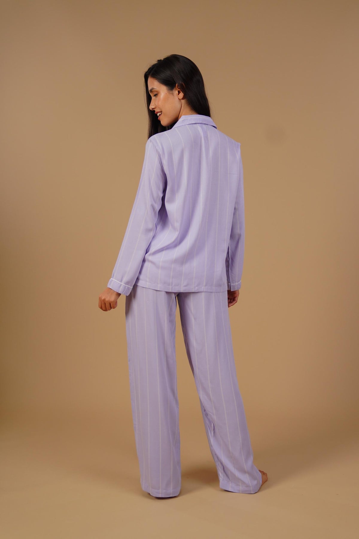 Donna Lilac Stripe Viscose Women's Pajama Set - Full Sleeves