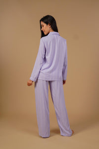 Donna Lilac Stripe Viscose Women's Pajama Set - Full Sleeves