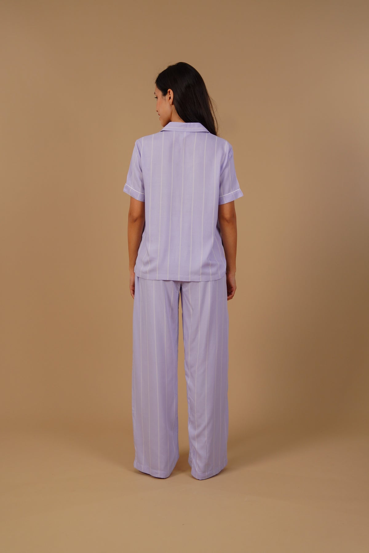 Donna Lilac Stripe Viscose Women's Pajama Set - Half Sleeves