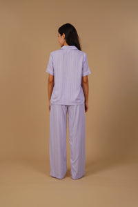 Donna Lilac Stripe Viscose Women's Pajama Set - Half Sleeves