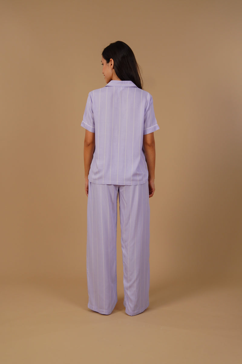 Donna Lilac Stripe Viscose Women's Pajama Set - Half Sleeves