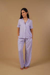 Donna Lilac Stripe Viscose Women's Pajama Set - Half Sleeves