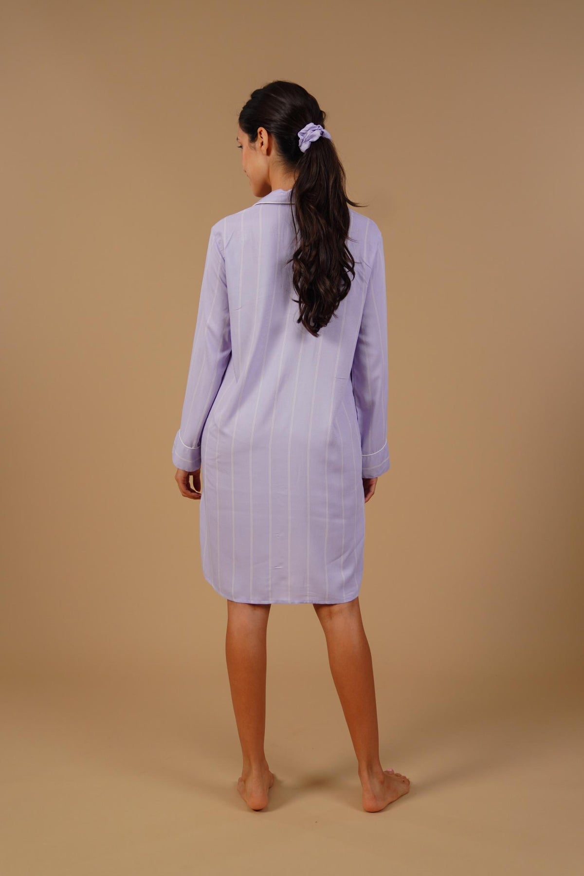 Donna Lilac Stripe Viscose Women's Shirt Dress - Full Sleeves