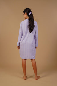 Donna Lilac Stripe Viscose Women's Shirt Dress - Full Sleeves