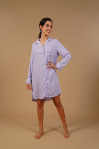 Donna Lilac Stripe Viscose Women's Shirt Dress - Full Sleeves