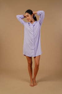 Donna Lilac Stripe Viscose Women's Shirt Dress - Full Sleeves
