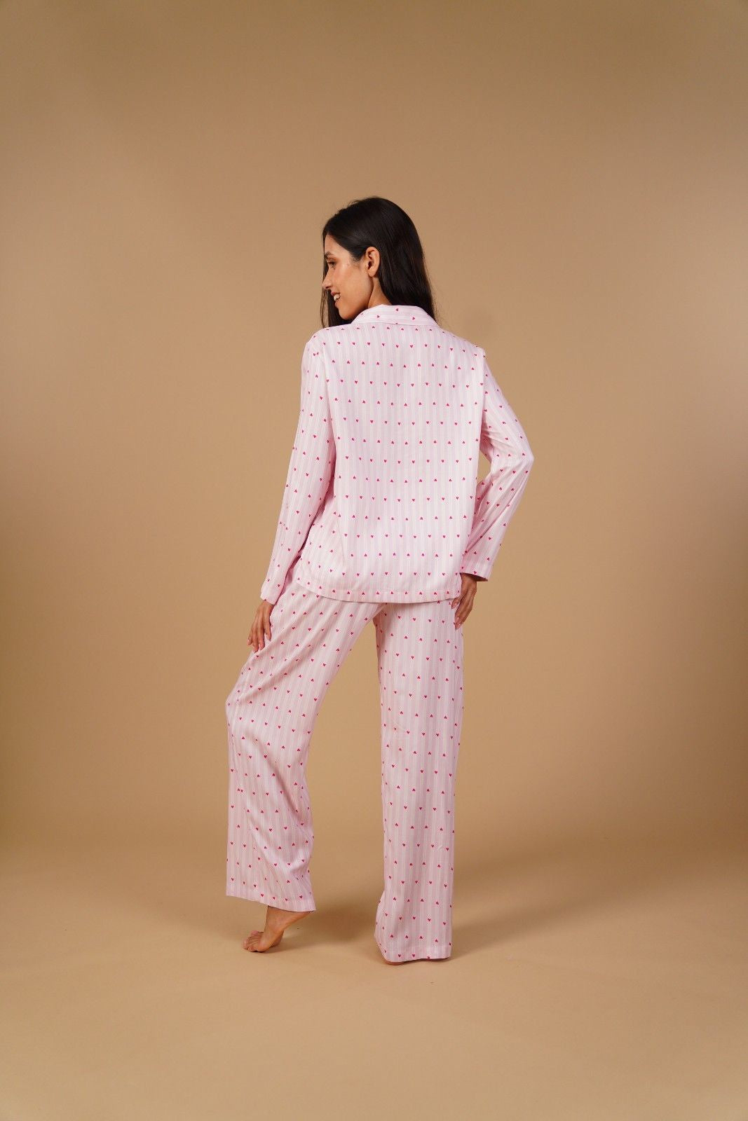 Alice Heart Printed Viscose Twill Women's Pajama Set - Full Sleeves