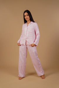 Alice Heart Printed Viscose Twill Women's Pajama Set - Full Sleeves