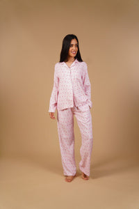 Alice Heart Printed Viscose Twill Women's Pajama Set - Full Sleeves