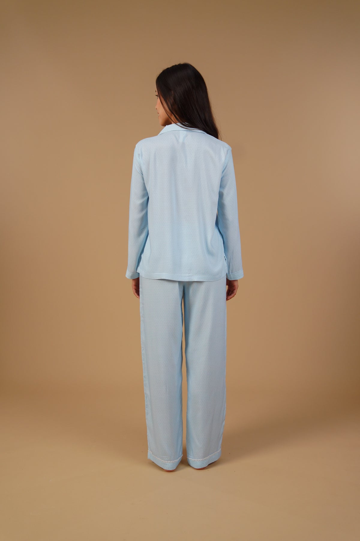 Seaside Blue Printed Viscose Women's Pajama Set - Full Sleeves
