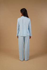 Seaside Blue Printed Viscose Women's Pajama Set - Full Sleeves