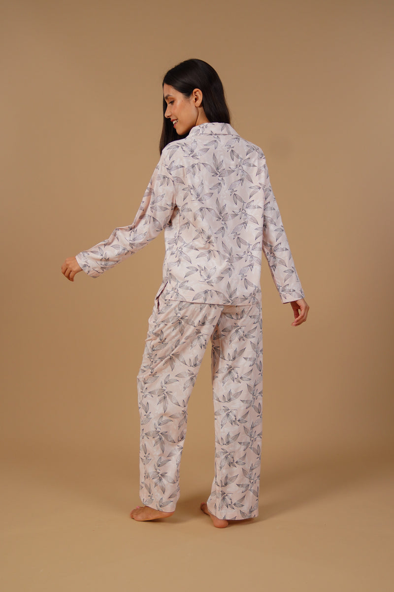 Anna Floral Cotton Blend Women's  Pajama Set - Full Sleeves