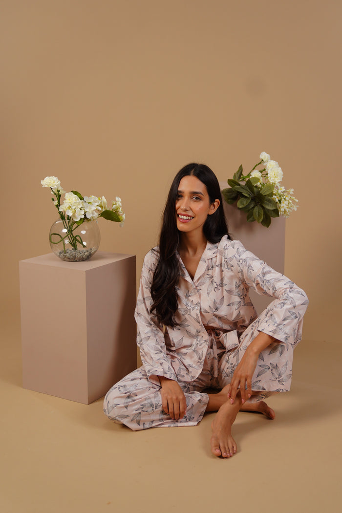 Anna Floral Cotton Blend Women's  Pajama Set - Full Sleeves