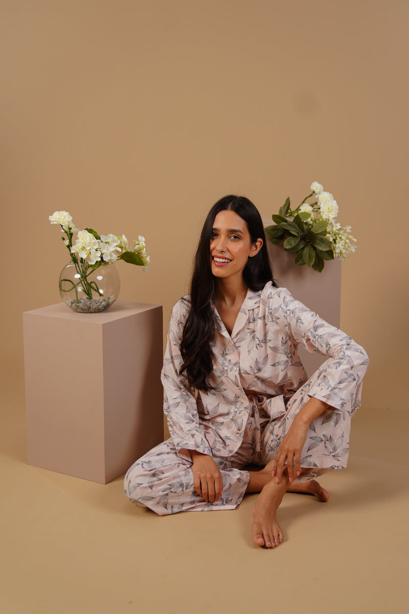 Anna Floral Cotton Blend Women's  Pajama Set - Full Sleeves