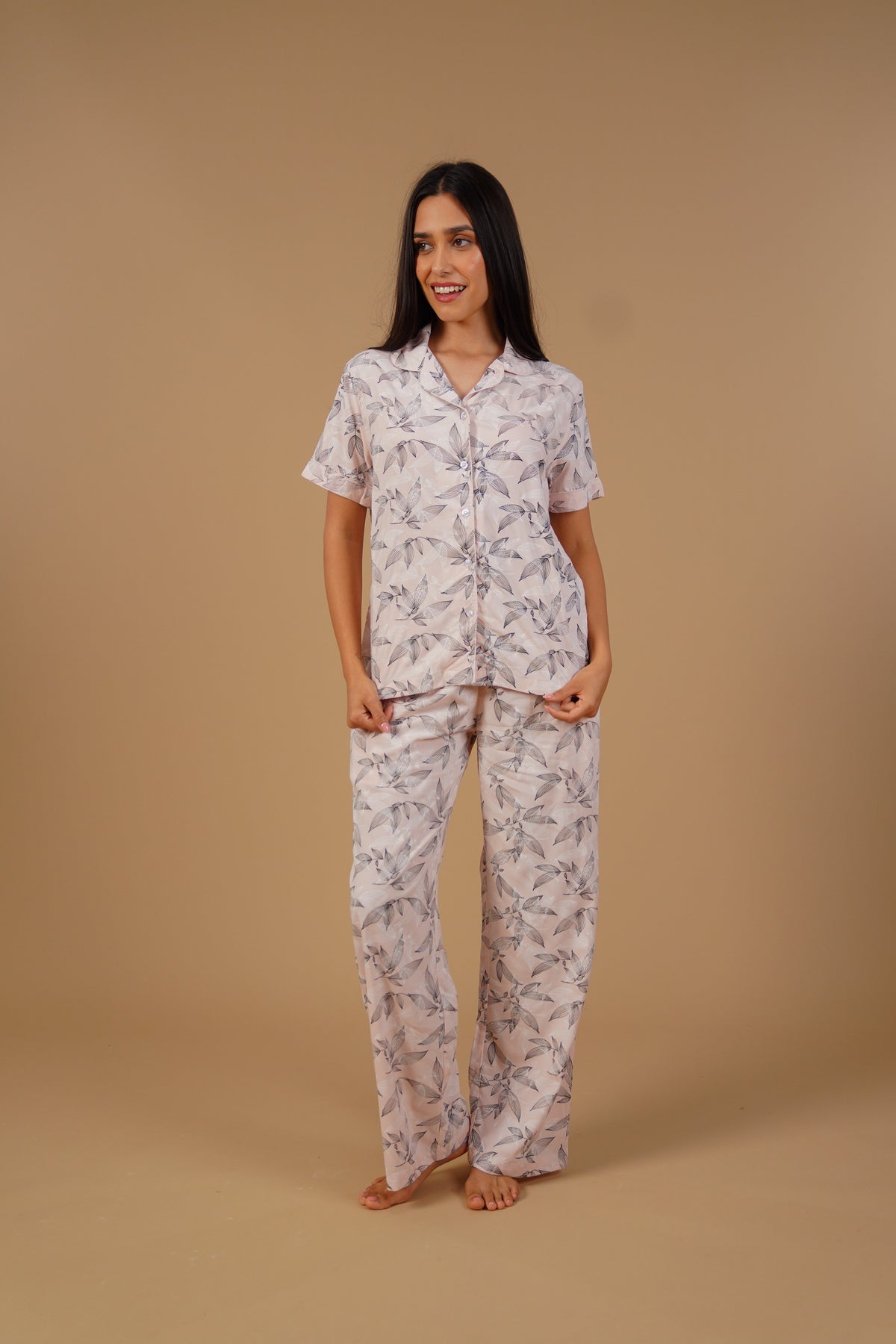 Anna Floral Cotton Blend Women's  Pajama Set - Half Sleeves