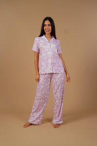 Lilac Bella Printed Cotton Blend Women's  Pajama Set- Half Sleeves