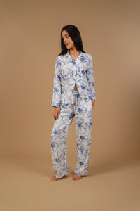 Grace White Floral Women's Pajama Set- Full sleeves