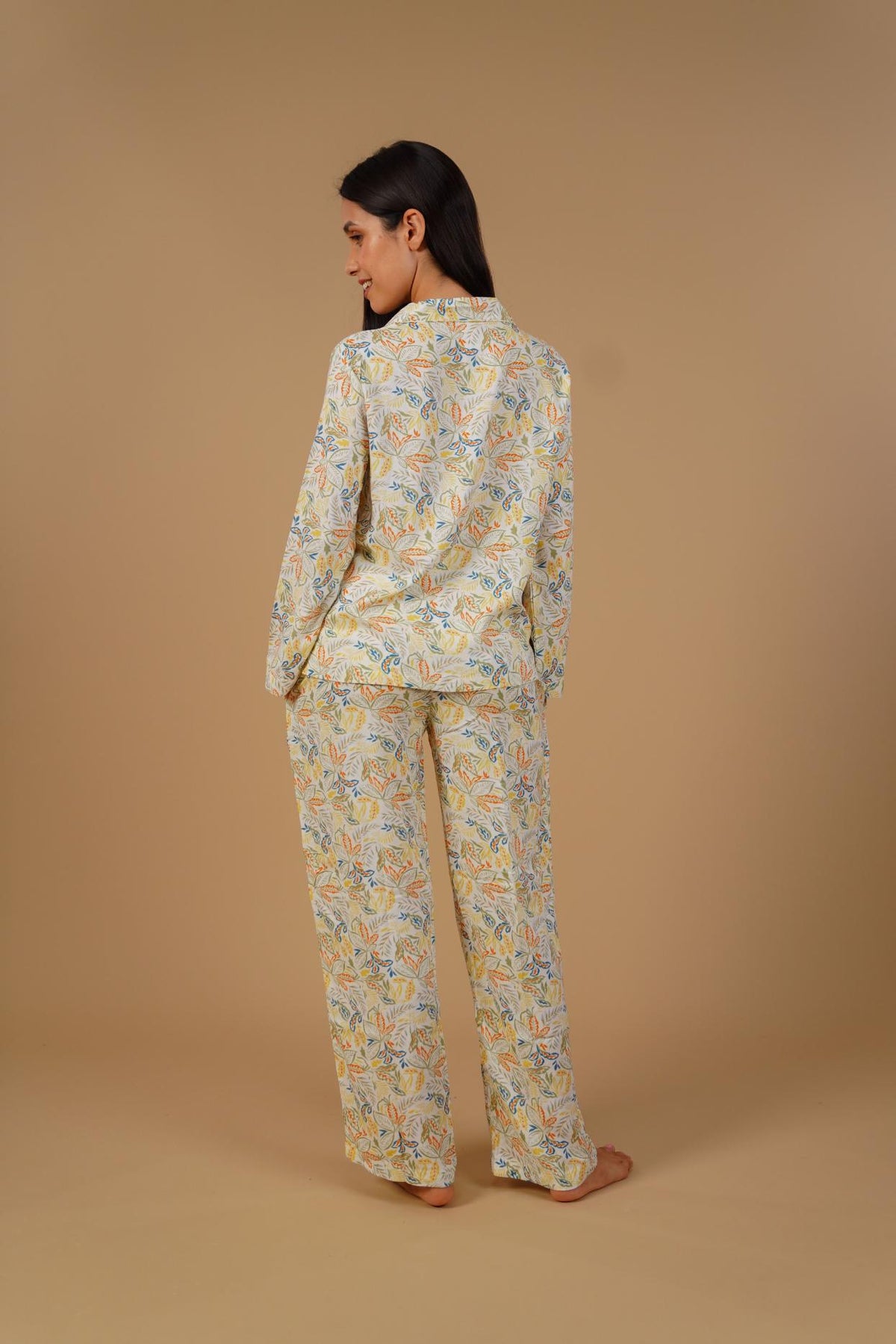 Autumn Garden Printed Cotton Blend Women's Pajama Set- Full Sleeves