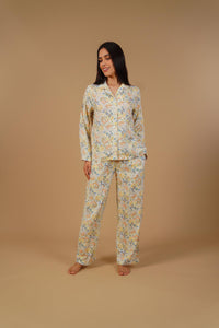 Autumn Garden Printed Cotton Blend Women's Pajama Set- Full Sleeves