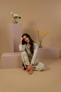 Autumn Garden Printed Cotton Blend Women's Pajama Set- Full Sleeves