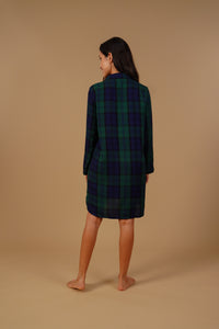 Emerald Check Cotton Blend Women's Shirt Dress - Full Sleeves