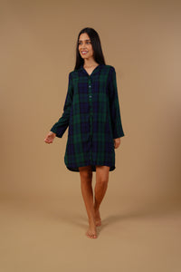 Emerald Check Cotton Blend Women's Shirt Dress - Full Sleeves