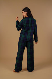 Emerald Check Cotton Blend Women's Pajama Set- Full Sleeves