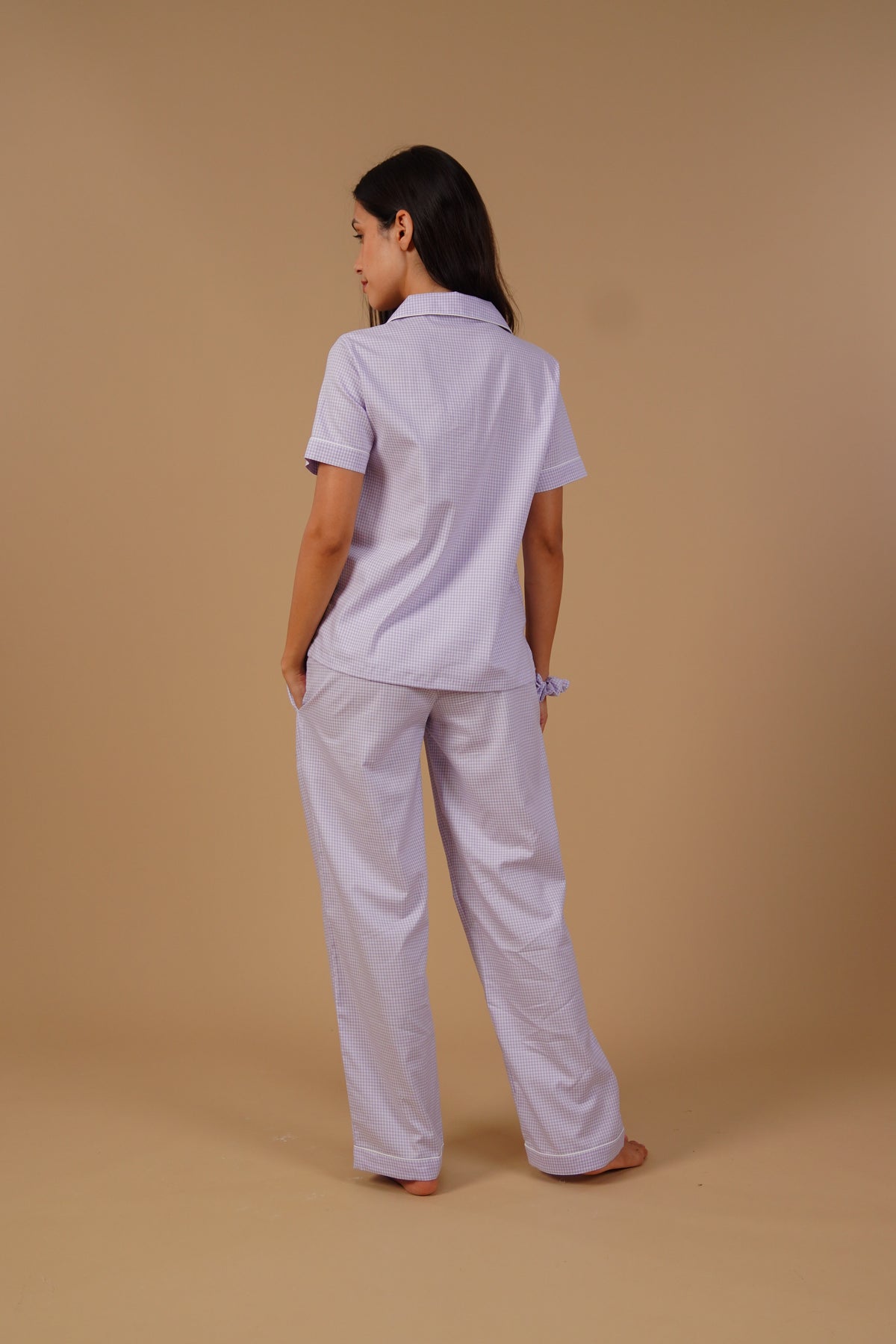 Nora Pin Check Cotton Women's Pajama Set - Half Sleeves