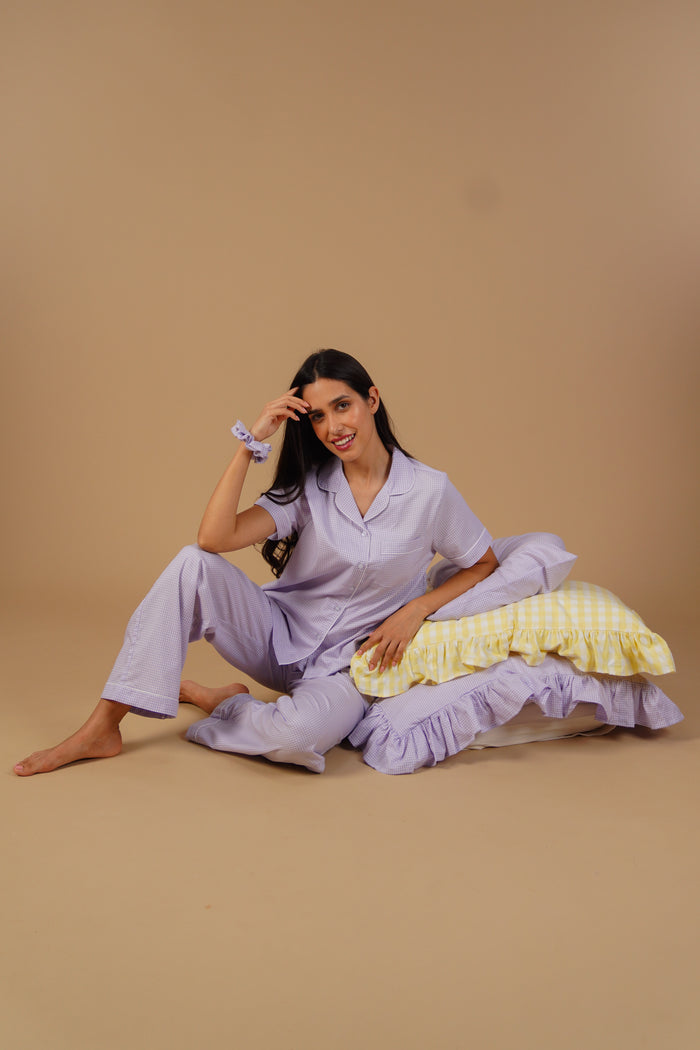 Nora Pin Check Cotton Women's Pajama Set - Half Sleeves