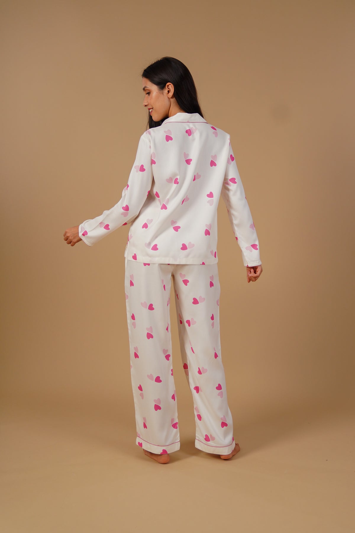 Amy Heart Printed Viscose Twill Women's Pajama Set - Full Sleeves