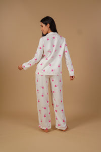 Amy Heart Printed Viscose Twill Women's Pajama Set - Full Sleeves