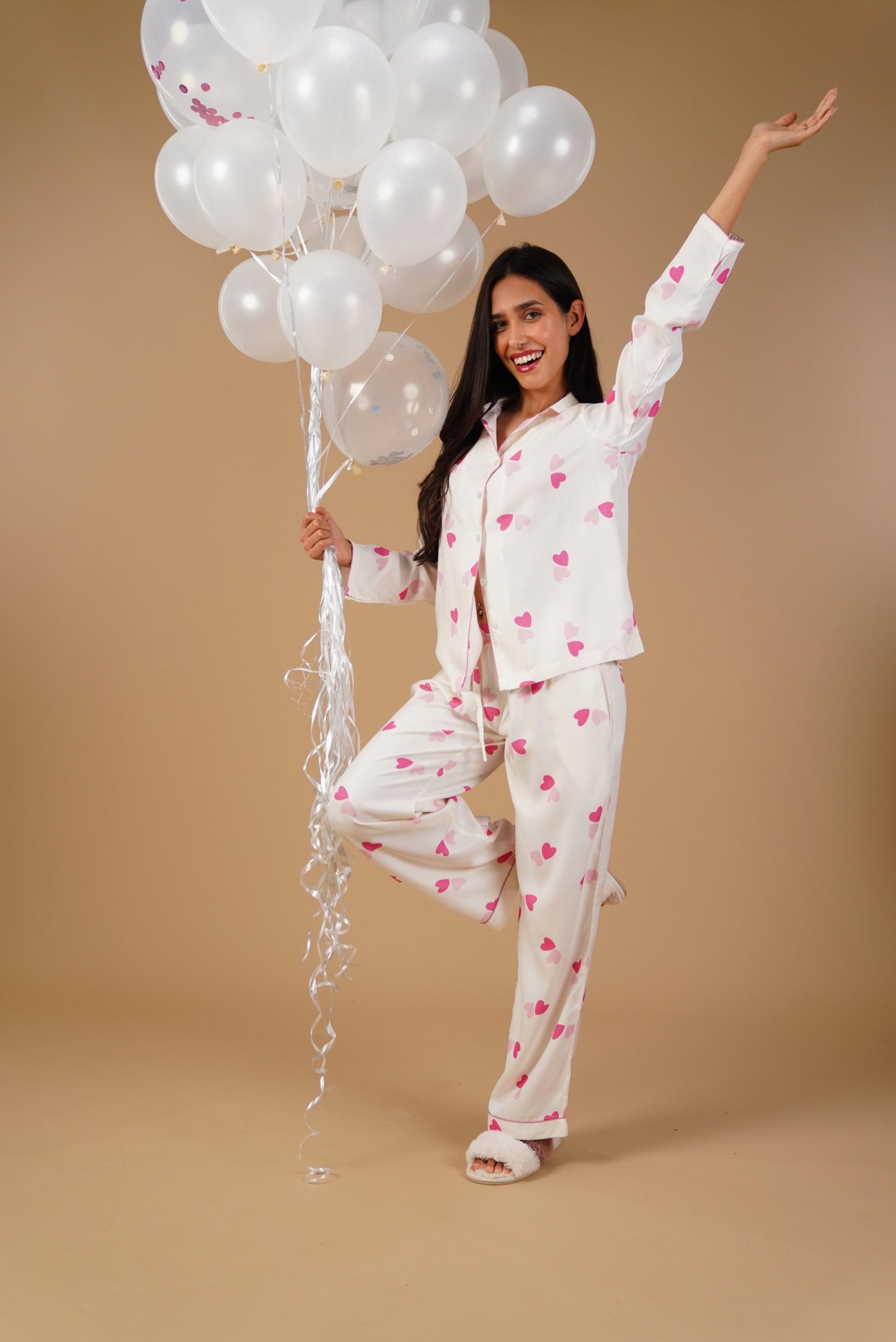 Amy Heart Printed Viscose Twill Women's Pajama Set - Full Sleeves