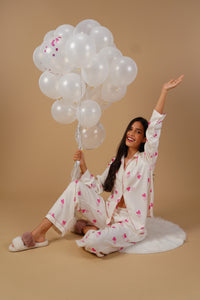 Amy Heart Printed Viscose Twill Women's Pajama Set - Full Sleeves