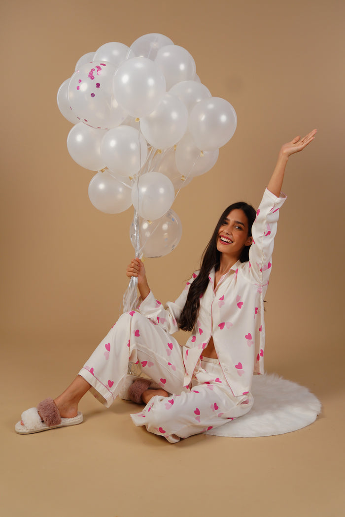 Amy Heart Printed Viscose Twill Women's Pajama Set - Full Sleeves