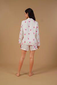 Amy Heart Printed Viscose Women's Shorts Set - Full Sleeves